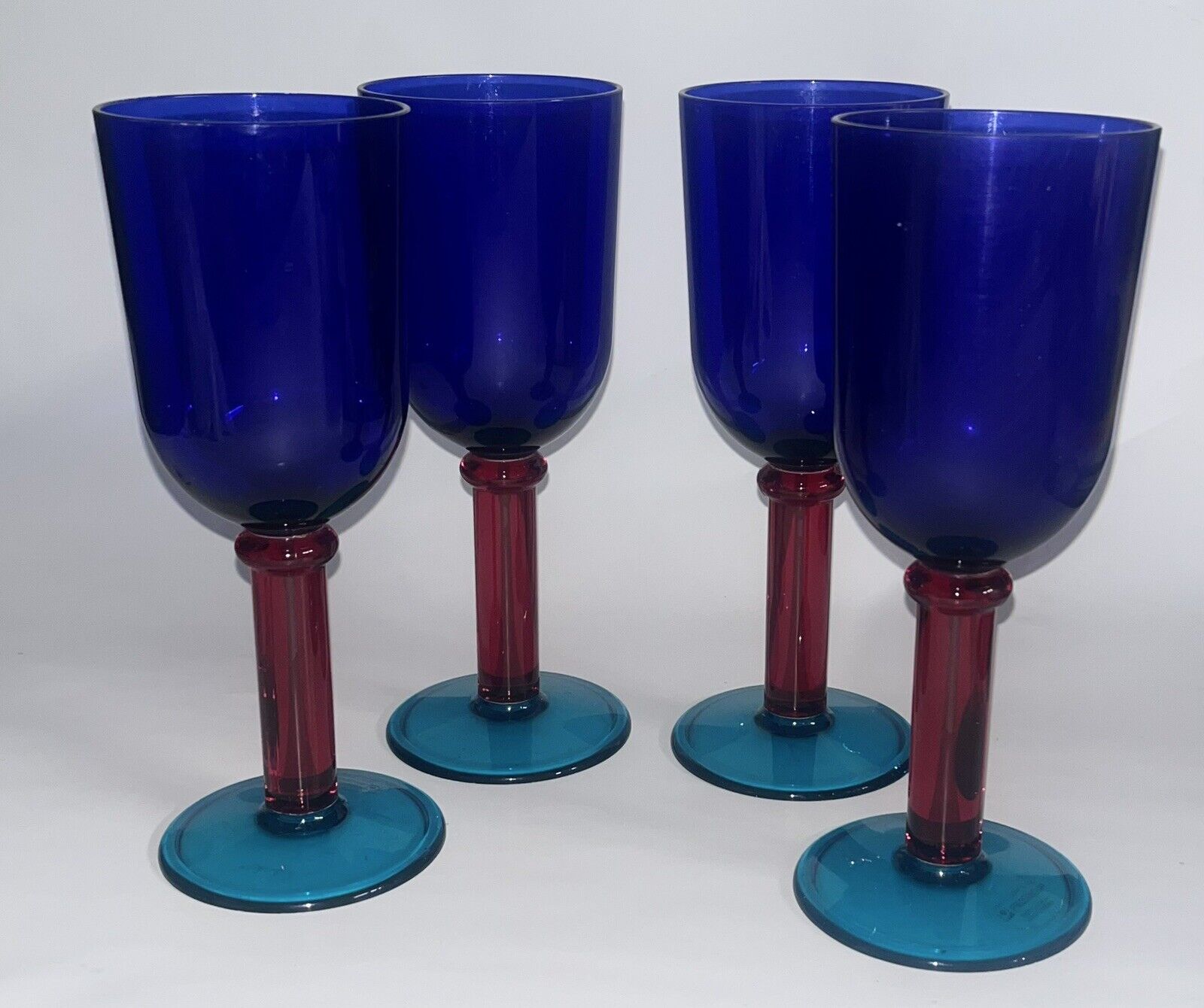 Vintage 80’s Set of 4 Precisioncraft Acrylic Drinking Glasses Blue Red 8” Retro