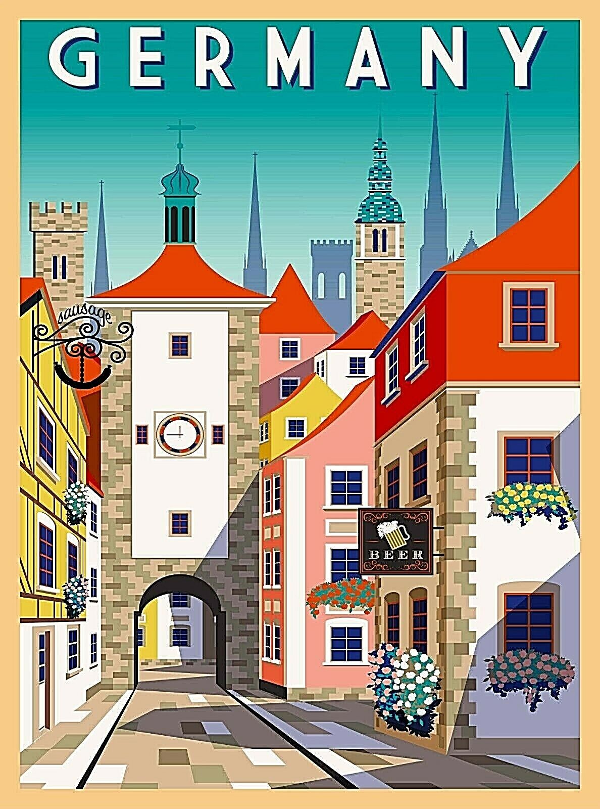 Germany Village Street Retro Home Collectible Wall Decor Travel Art Poster Print