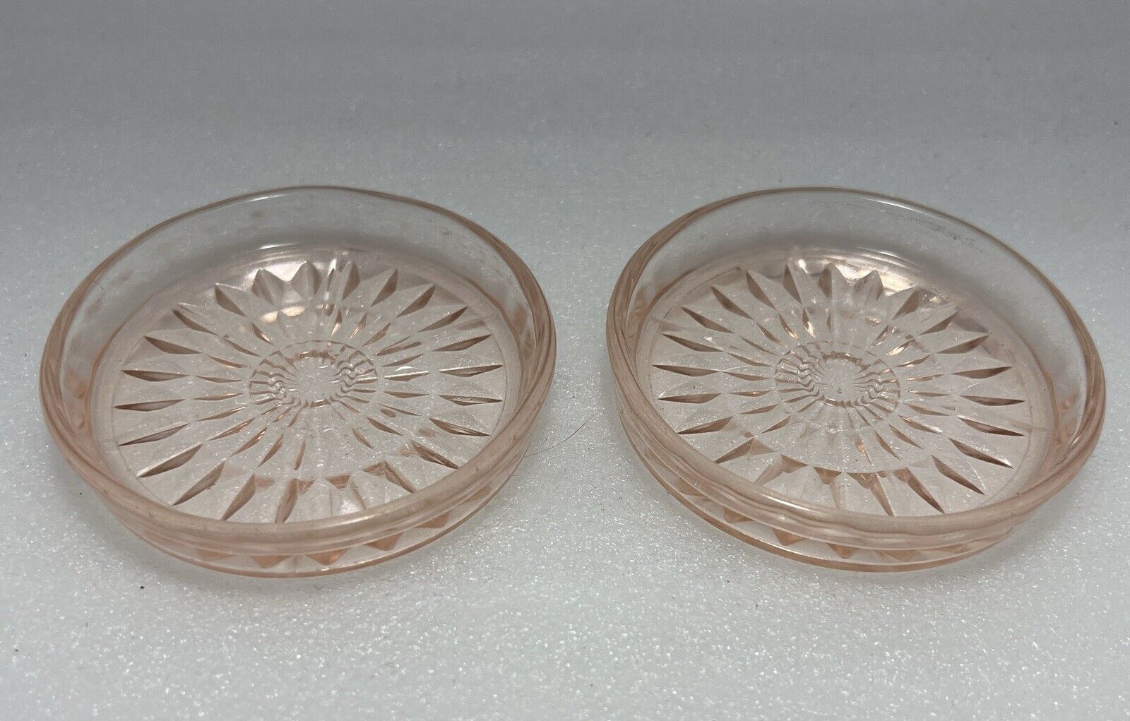 2 Vintage Pink Depression Glass Jeannette Windsor Diamond Pattern 