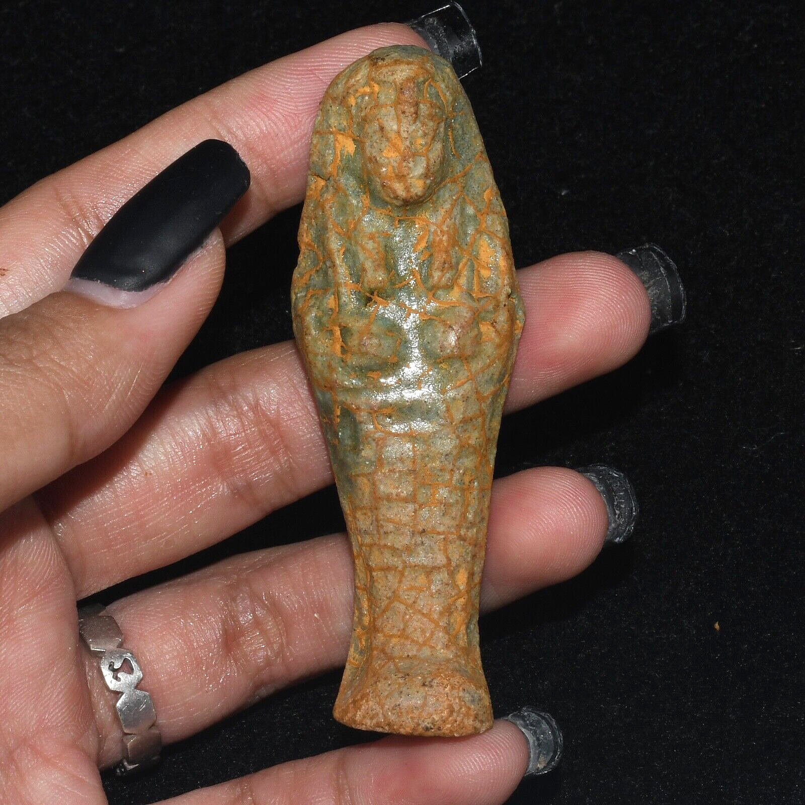 Ancient Egyptian Glazed Faience Shabti Figurine Late Dynastic Period C. 380 BC