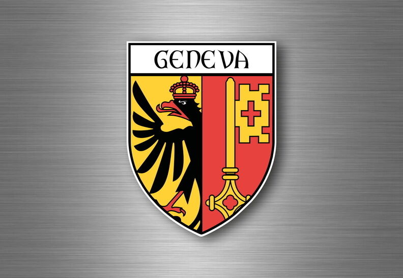 Sticker decal souvenir car coat of arms shield city flag switzerland geneva