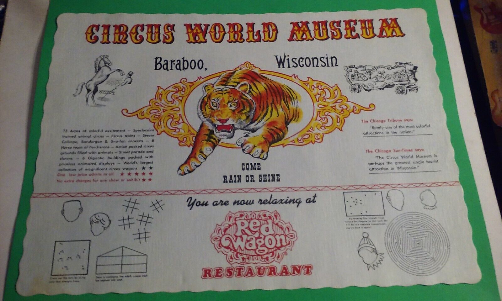 Red Wagon Restaurant Placemat Advertising Paper 80s Baraboo Circus World Museum