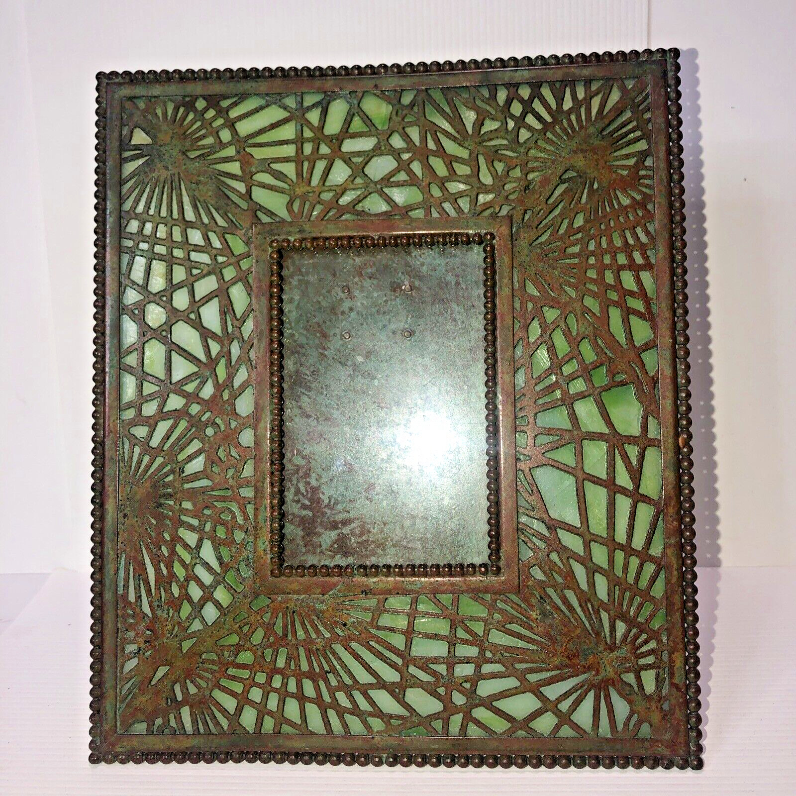Antique Tiffany Studios New York Bronze Green Favrile Art, Picture Frame #948