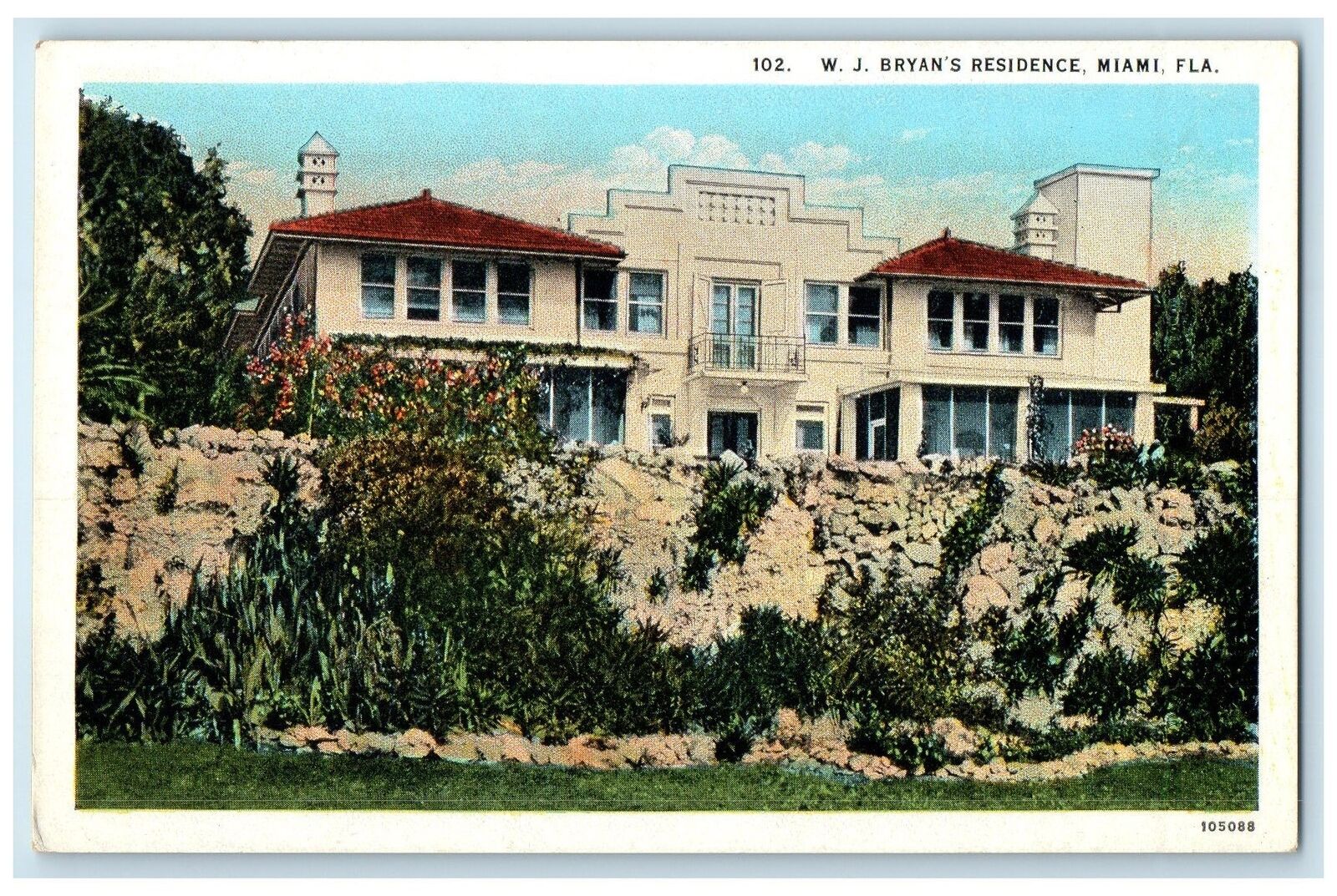 c1940\'s W. J Bryan\'s Residence Exterior Trees Miami Florida FL Unposted Postcard
