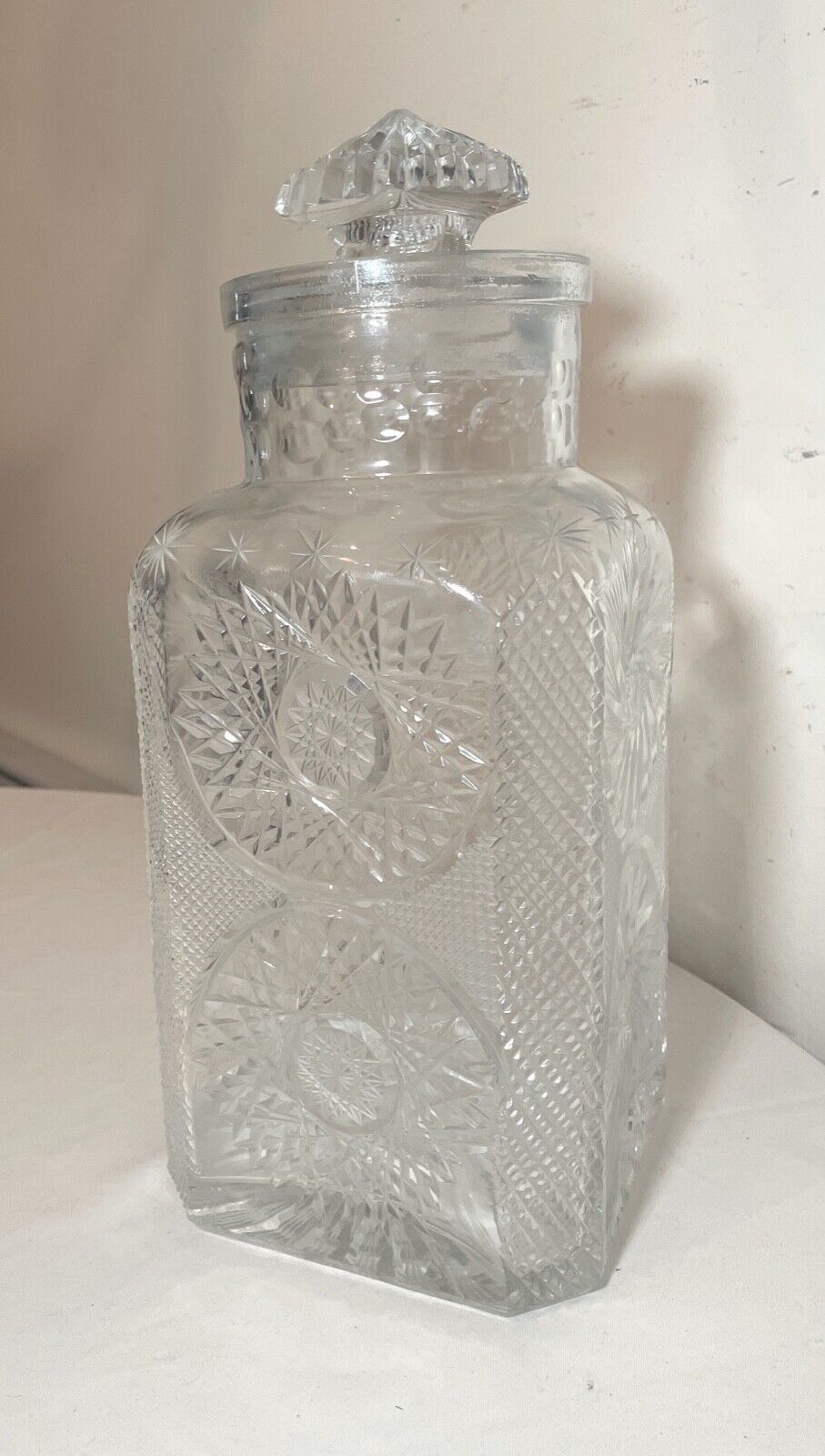 LARGE antique hand etched ornate American brilliant cut cookie biscuit jar 