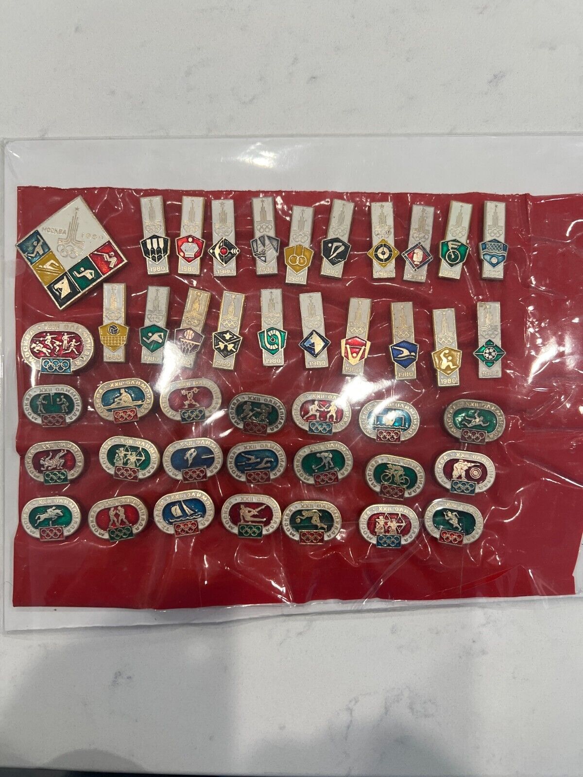 Vintage Russian 1980 Olympic pin Set (Lot contains 43 different pins)