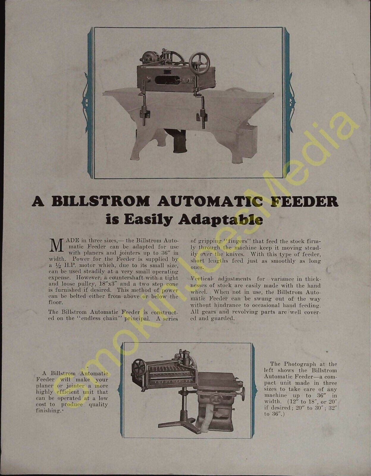 Vintage Nels J. Billstrom Rockford Illinois USA Automatic Feeder Ad Piece 