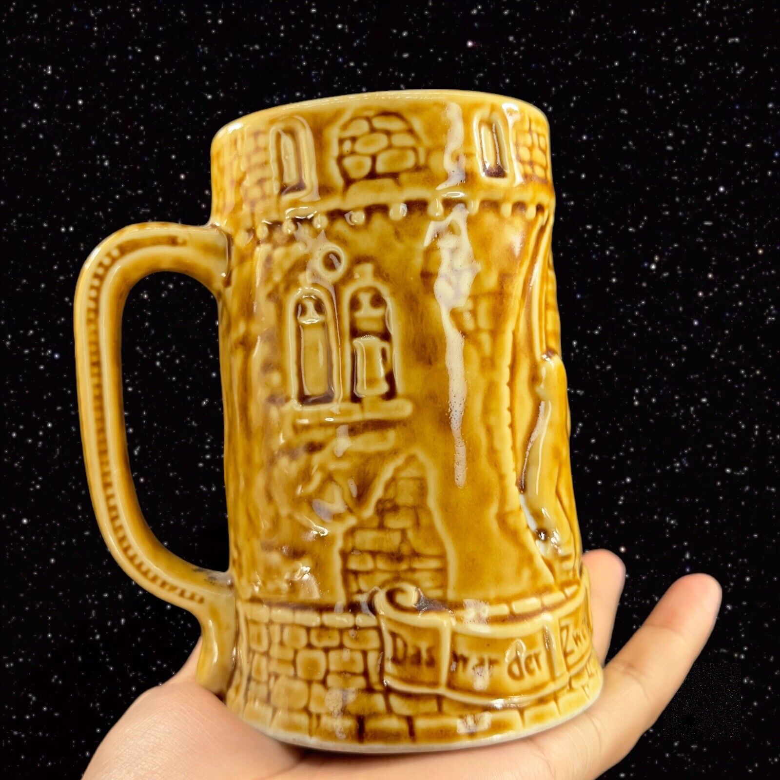 Vintage Shenango Pottery Gesundheit German Beer Mug Stein Stoneware Marked 5”T
