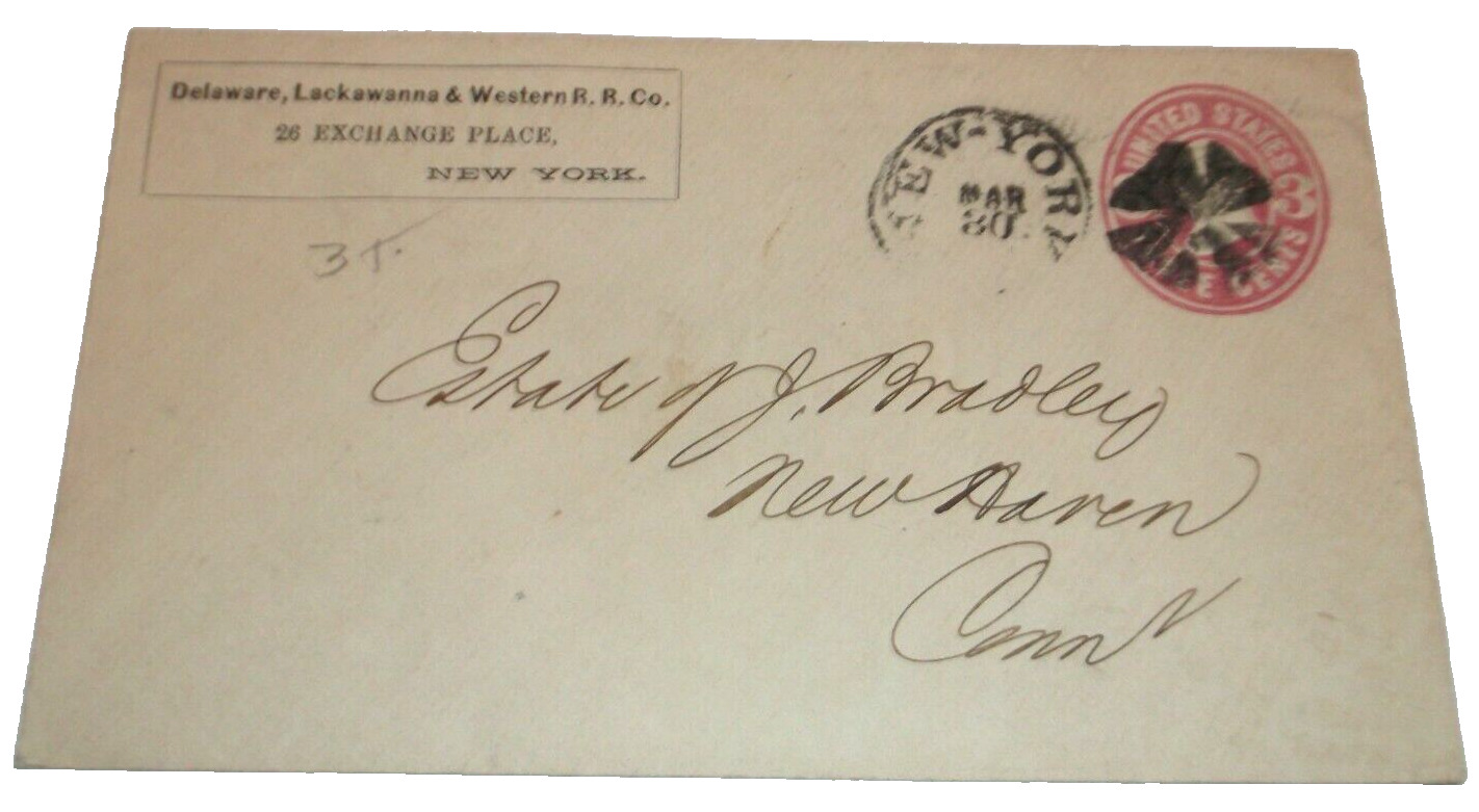1867 LACKAWANNA RAILROAD DL&W USED COMPANY ENVELOPE EXCHANGE PLACE NEW YORK