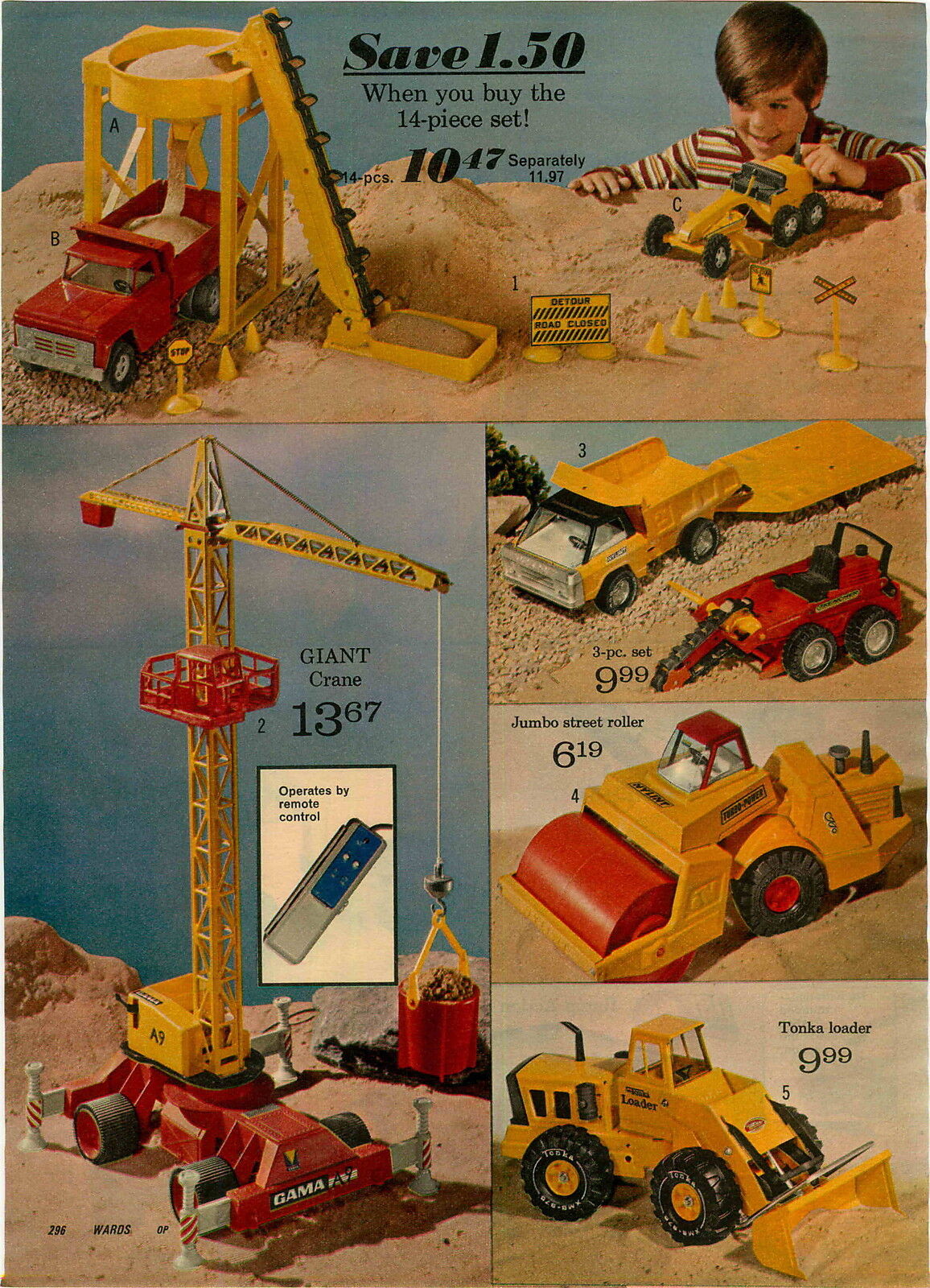 1973 PAPER AD 2 Pg Construction Nylint Structo Gama A9 Crane German Robot Giant