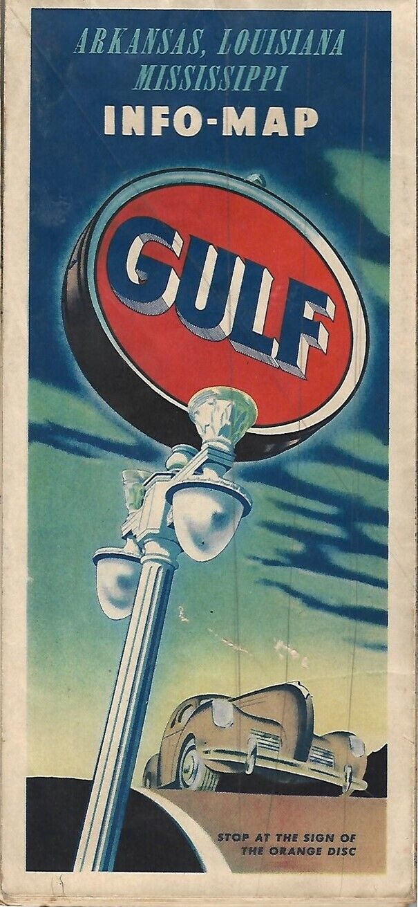 1944 GULF OIL COMPANY Road Map ARKANSAS LOUISIANA MISSISSIPPI Rand McNally