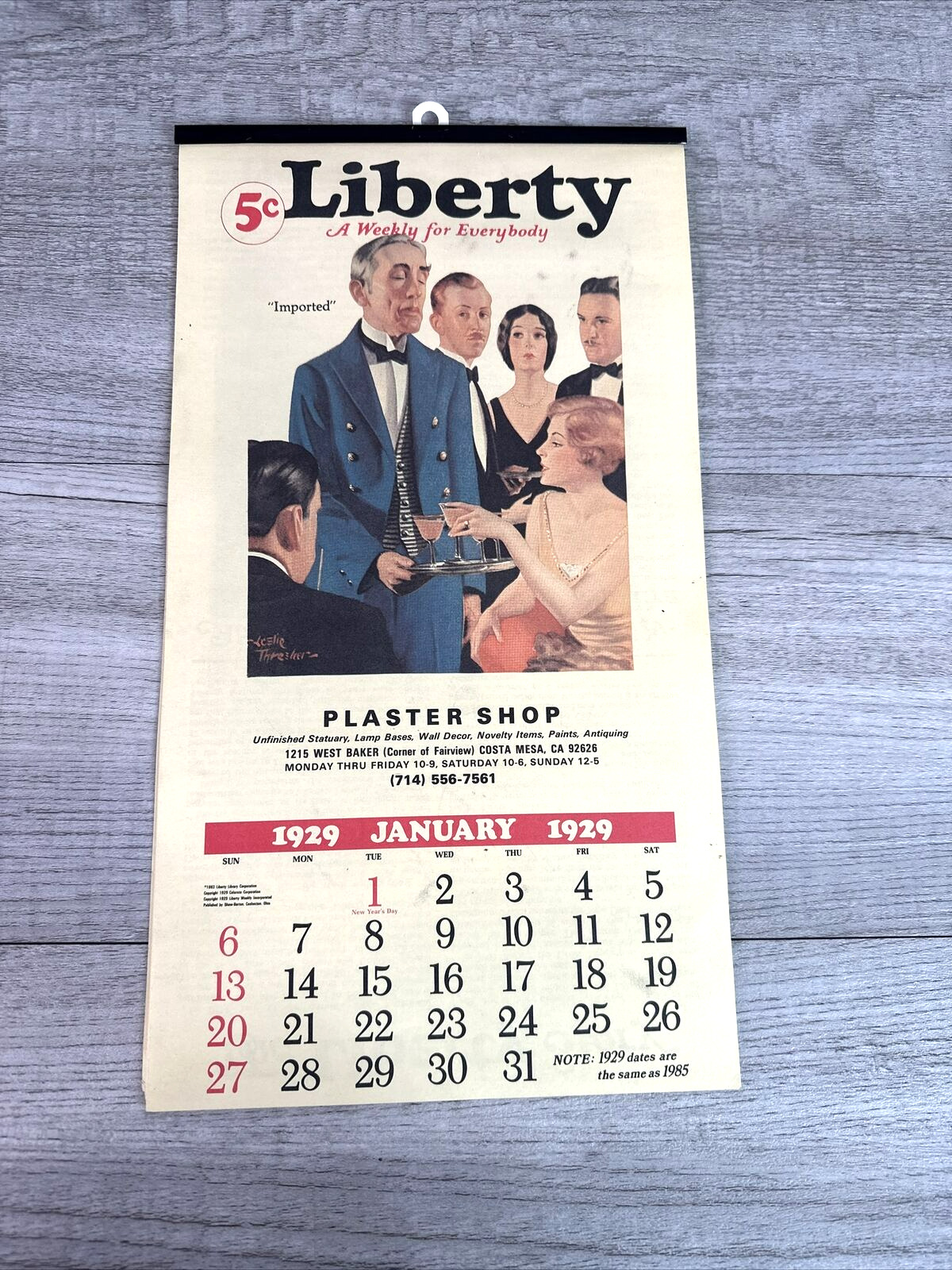 Vintage 1929 Reproduction Liberty Calendar with Beautiful Illustrations & Ads