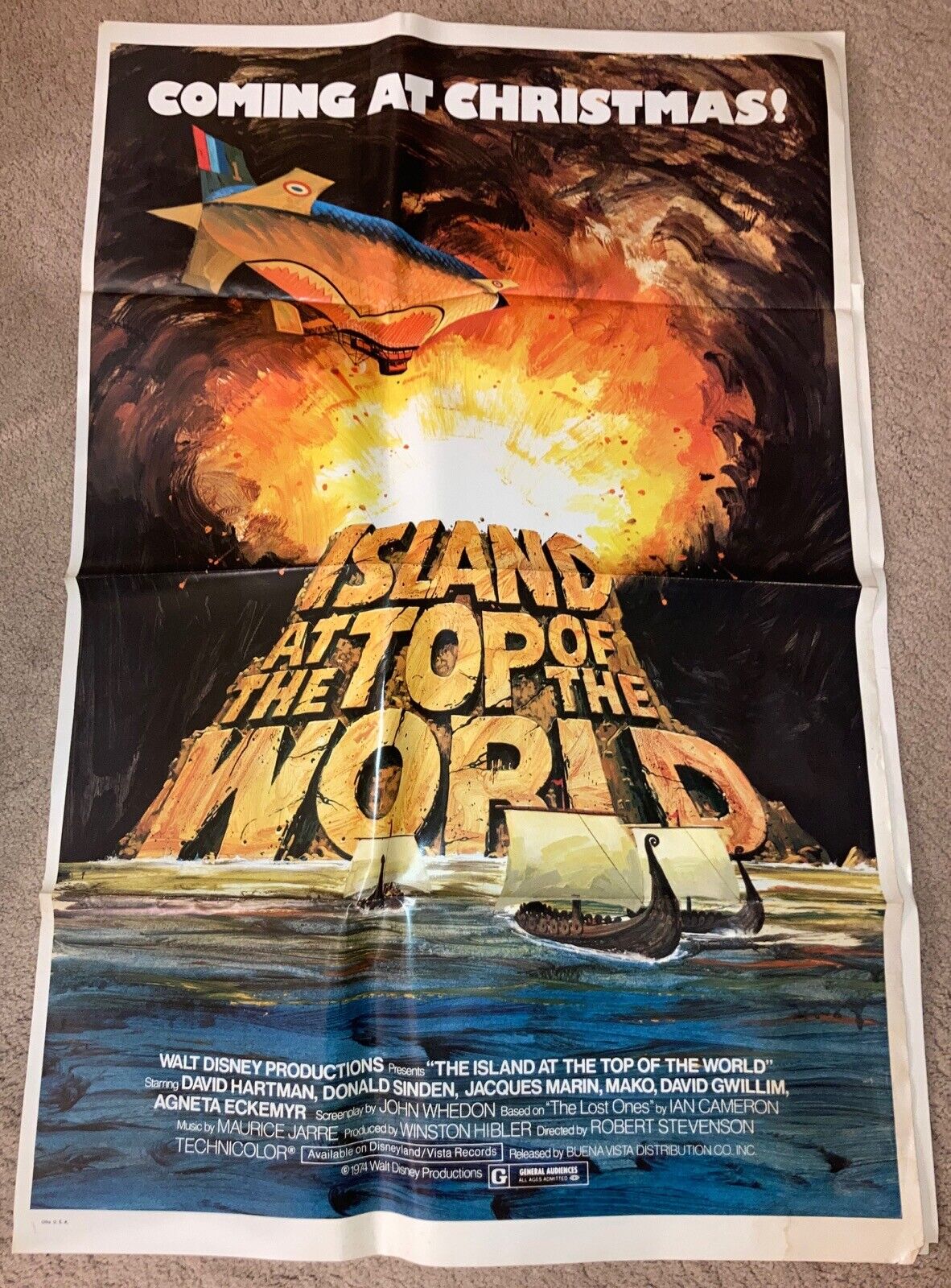 POSTER Walt Disney's Island At The Top Of The World (1974) Folded Genuine (VG)