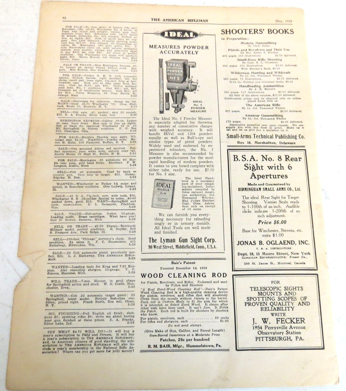 1928 Print Ad Ideal Universal Powder Measure No 5 Lyman Gun Sight Corporation