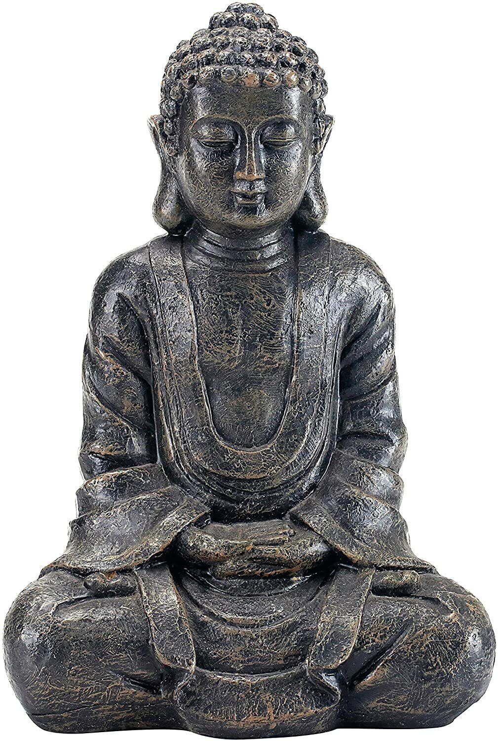 MyGift 12 inch Meditating Seated Buddha Statue Figurine with Rustic Gray Finish