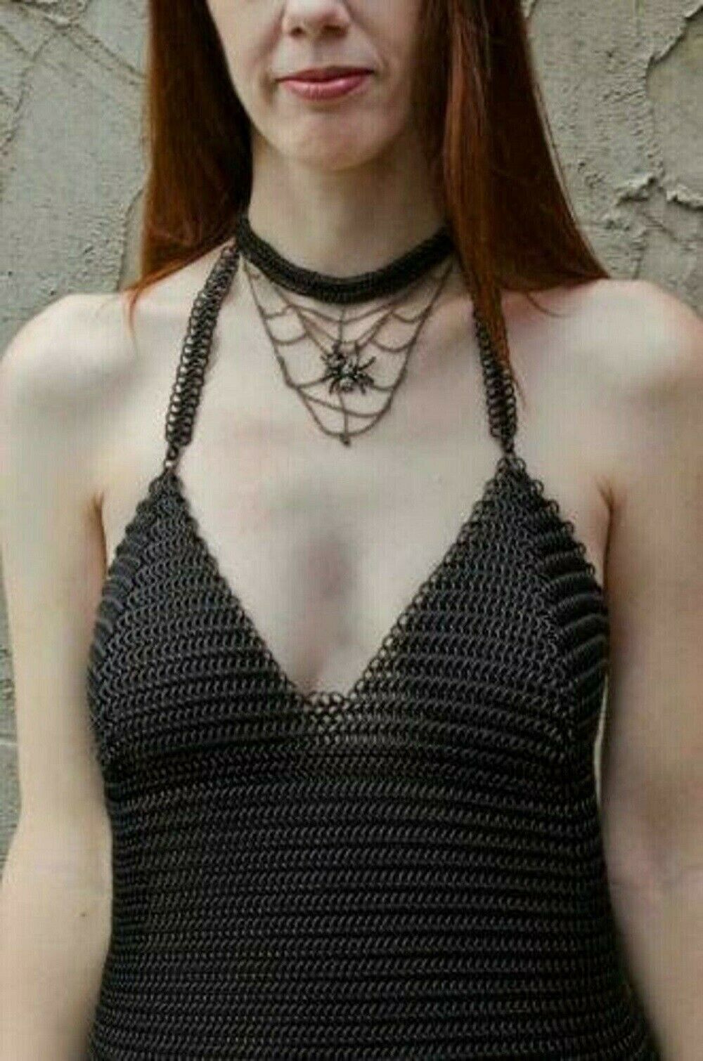 CHAIN MAIL HALTER BRA FOR WOMEN WEAR , MILD STEEL BUTTED CHAIN MAIL BUTTED RINGS