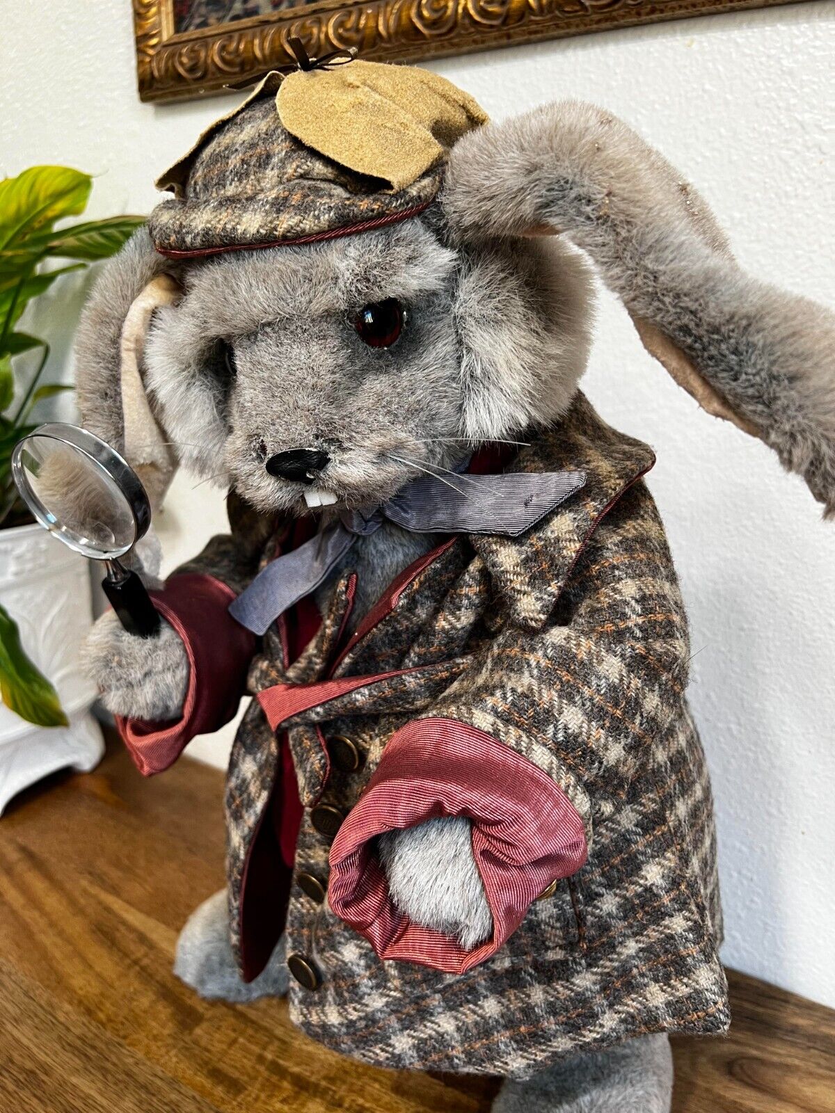 Vintage Sherlock Holmes Bunny Rabbit Collectible Doll Detective Gray 18'
