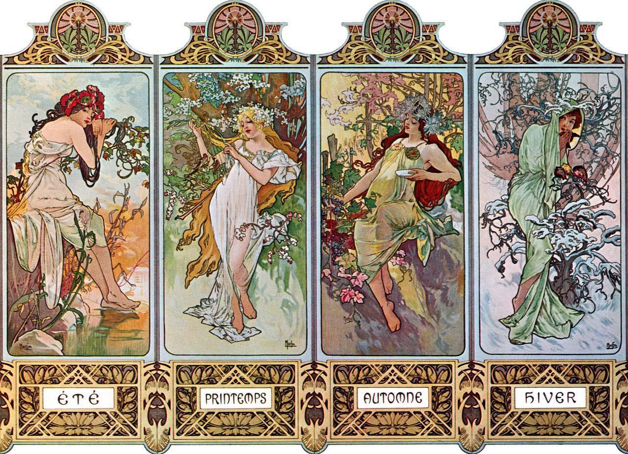 Four Seasons Art Nouveau Deco Print Alphonse Mucha 16x11\