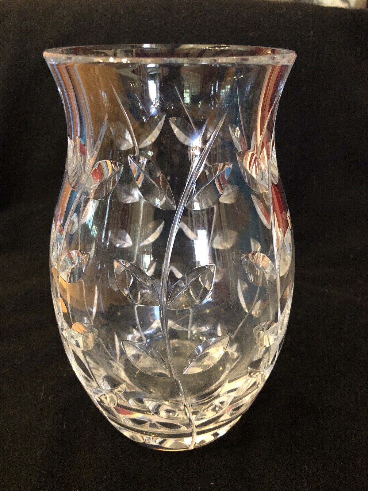 Tiffany Oak Leaf Vase Crystal Vintage Rare 9” Signed