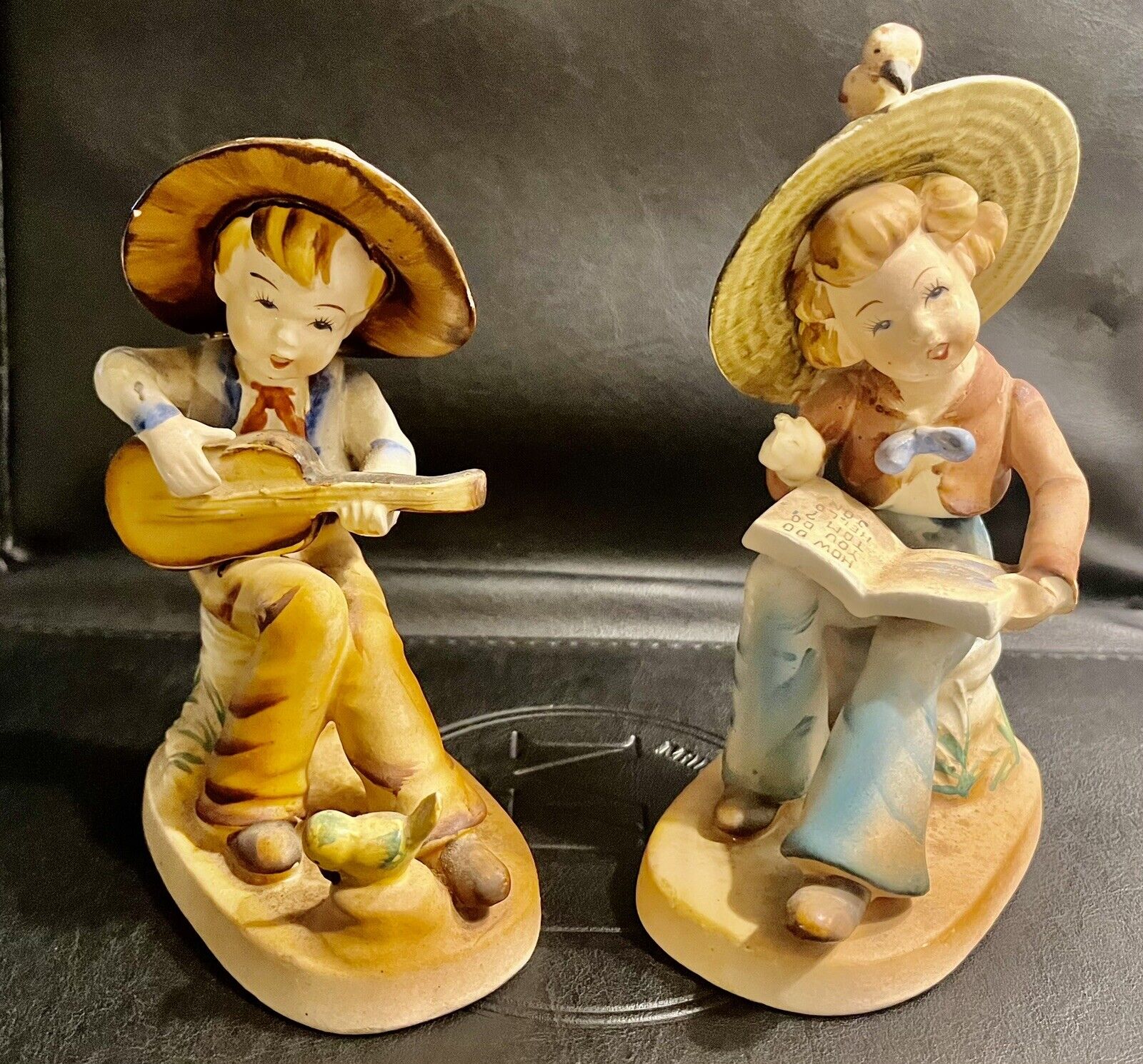 Rare Pair of Occupied Japan 5” Figurines - Girl with a Book and Boy With  Guitar