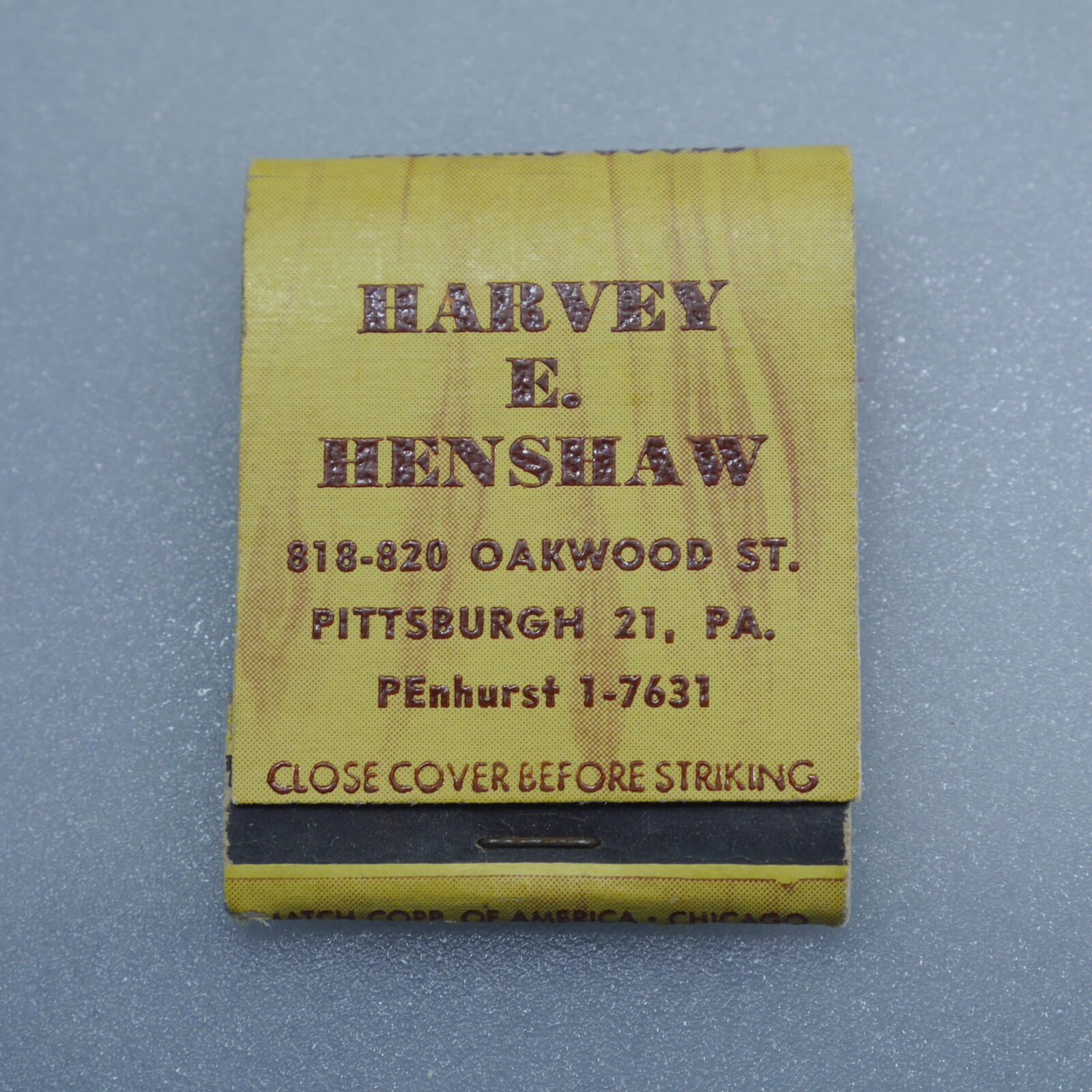 Harvey Henshaw Gunsmith Matchbook Pittsburgh Pa Vintage Cover  Unstruck