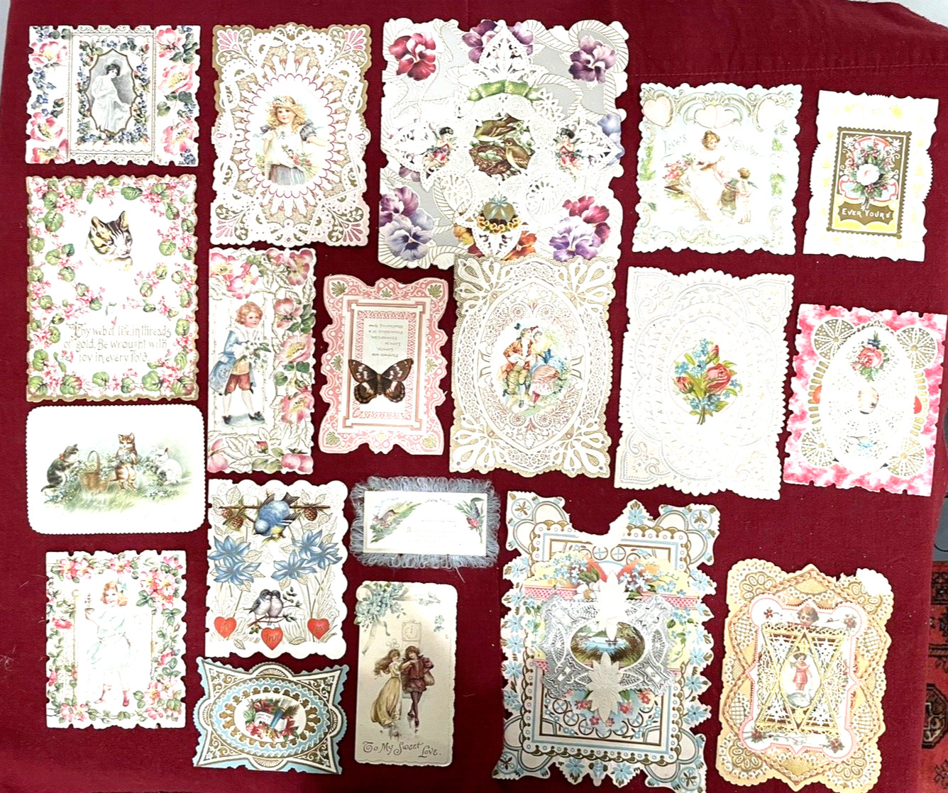 Lot of 19 Antique Early 1900s Die Cut Paper Lace Embossed Valentine Cards #2