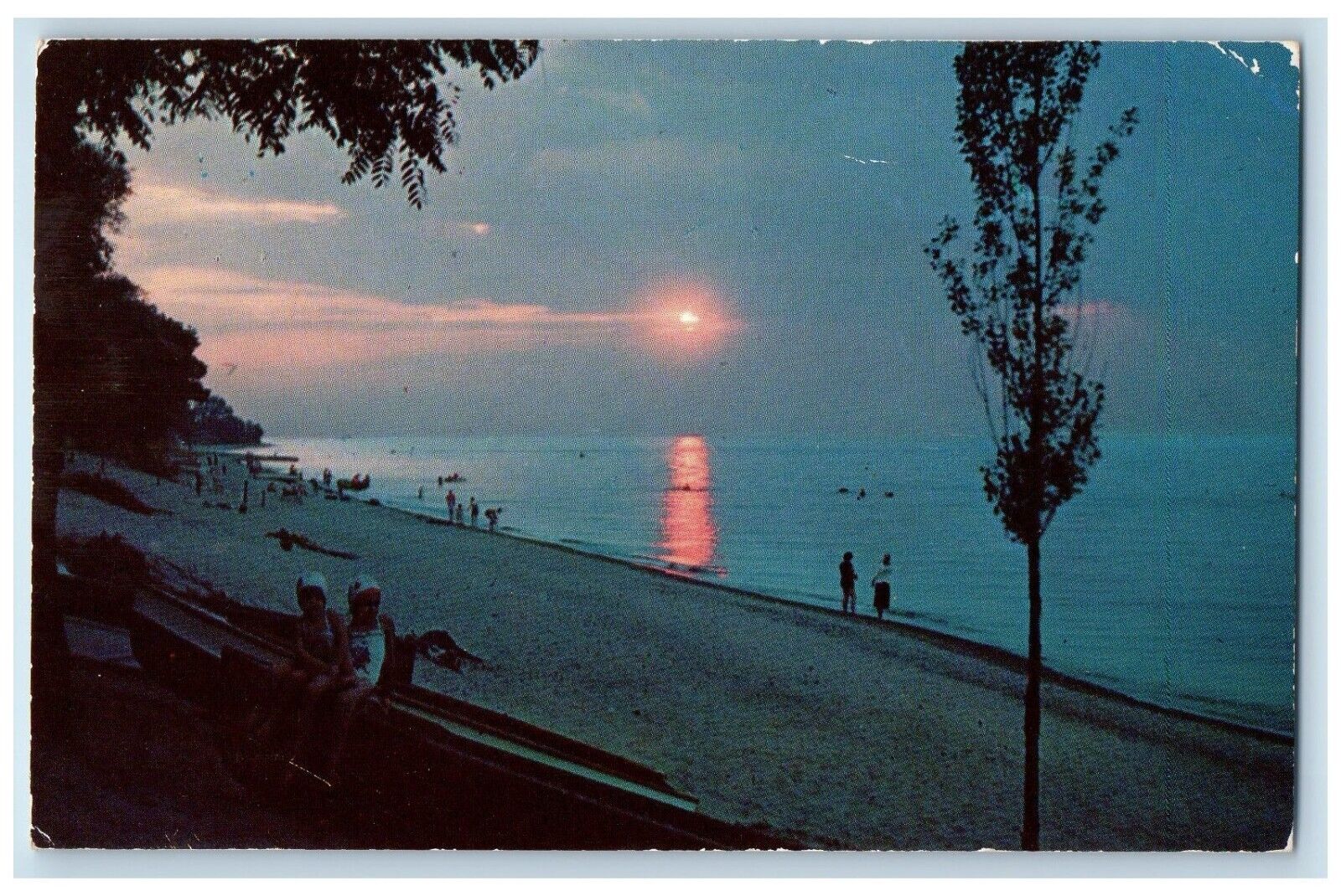 1958 Enjoying Early Evening Dip Lake Erie North Madison Ohio OH Vintage Postcard