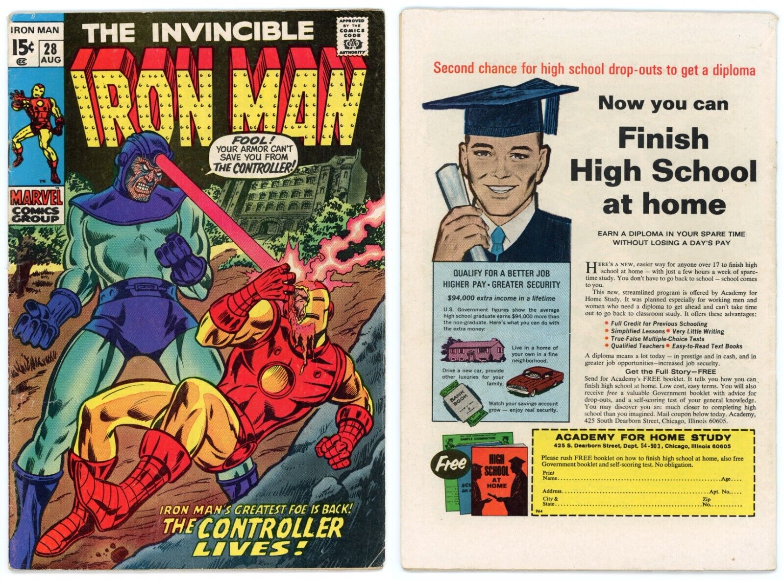 Iron Man #28 (VG+ 4.5) 1st appearance Howard Stark Controller 1970 Marvel