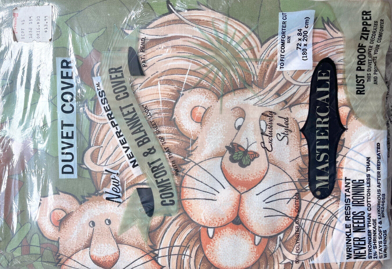 NEW VTG Mastercale Children\'s Lion Graphic Duvet Cover 72 x 84
