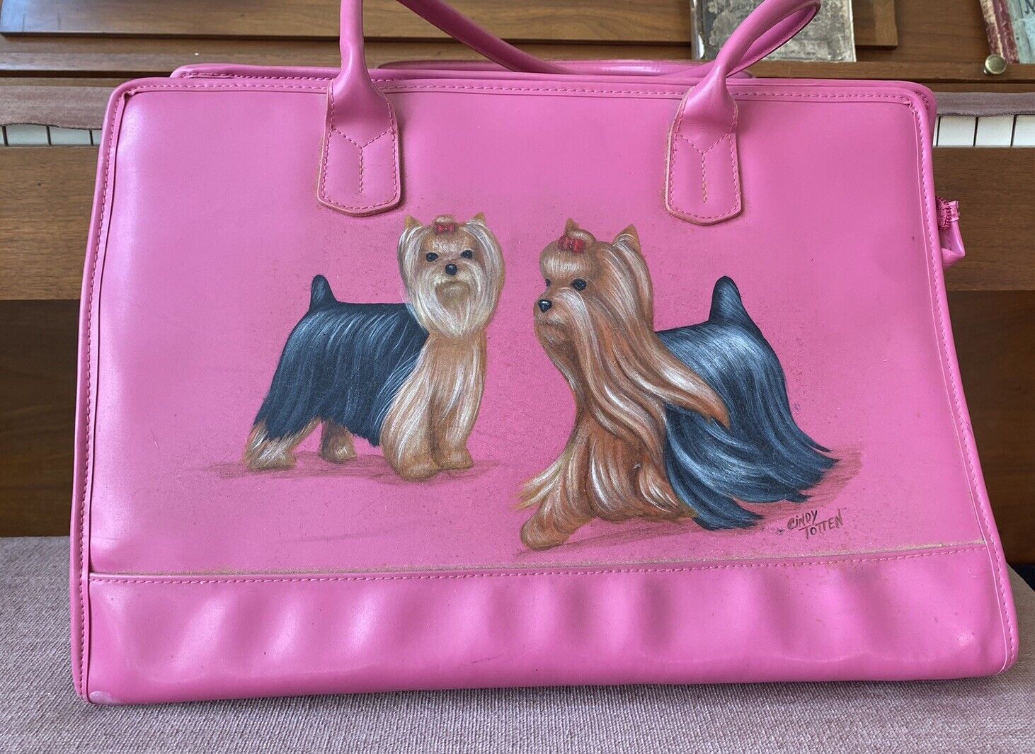 New Pet Dog/Small Yorkie Carrier Hard Sided Comfort Travel Bag Hand Painted Mint