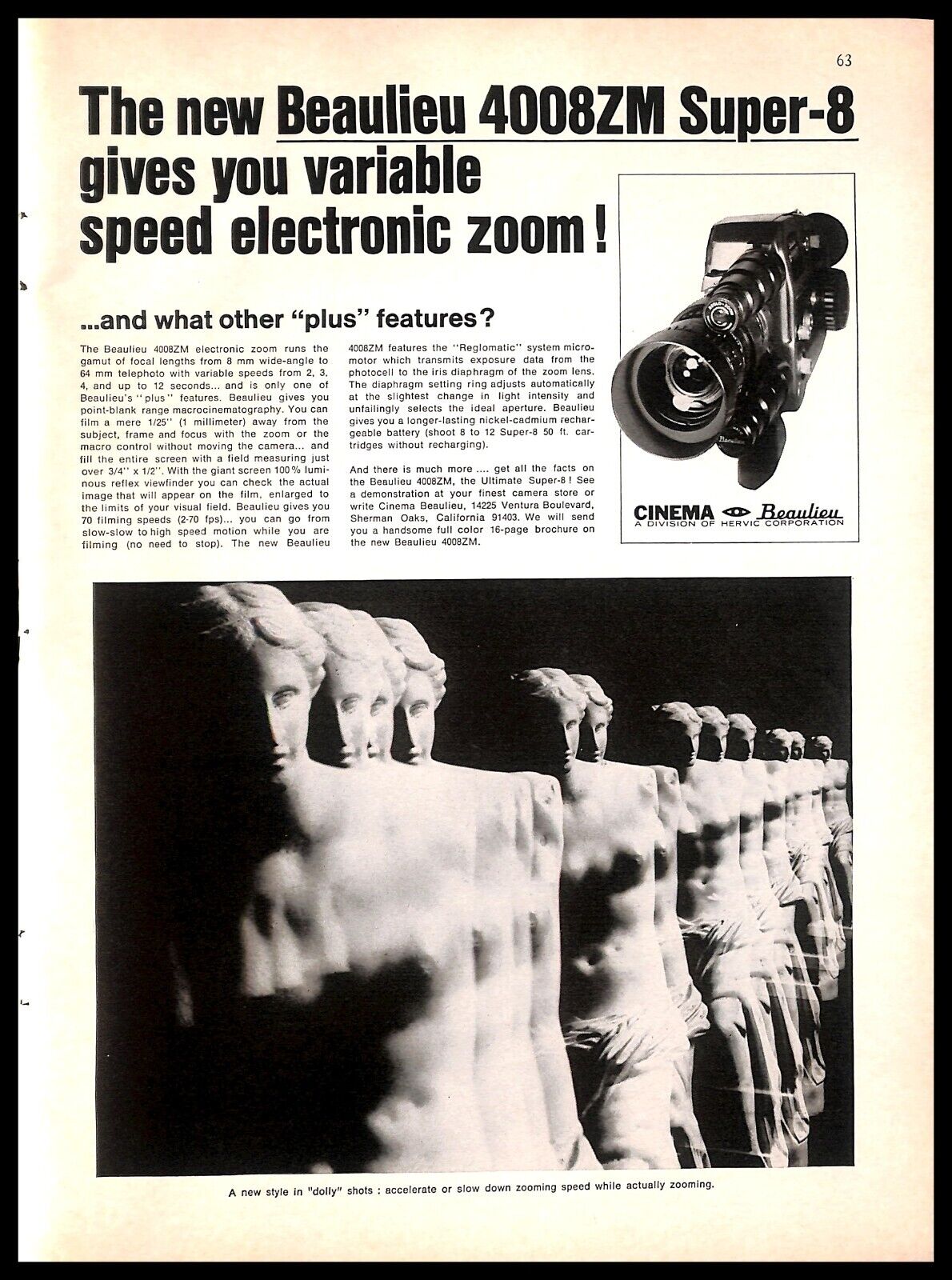 1970 Beaulieu 4008ZM Super-8 Vintage PRINT AD Camera Electronic Zoom