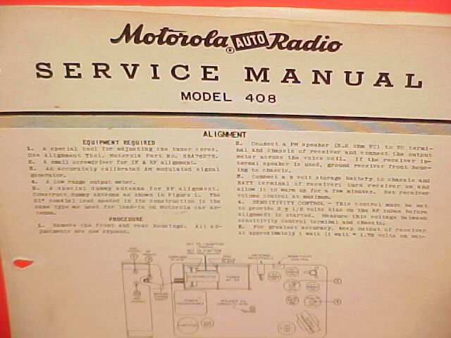 1949 MOTOROLA AUTO CAR AM RADIO FACTORY SERVICE SHOP REPAIR MANUAL MODEL 408
