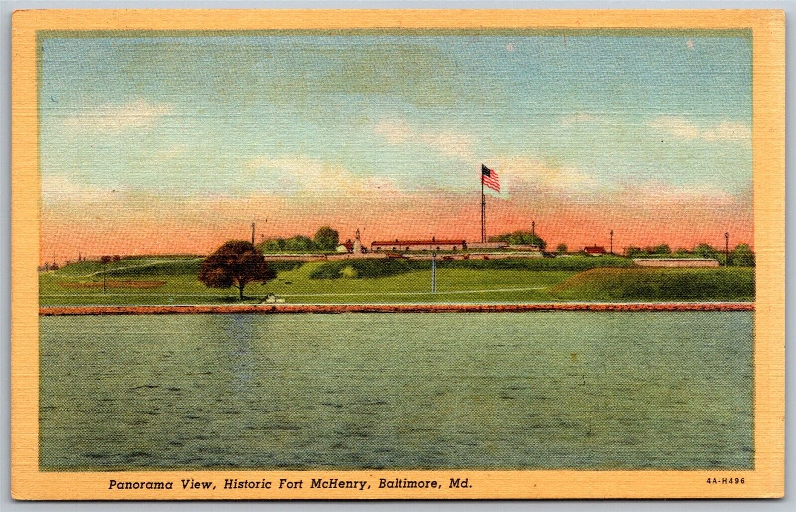 Vtg Baltimore Maryland MD Fort McHenry Panorama View 1930s View Linen Postcard
