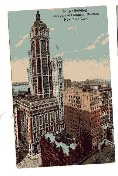 Vintage 1917 Singer Building Financial District postcard New York City