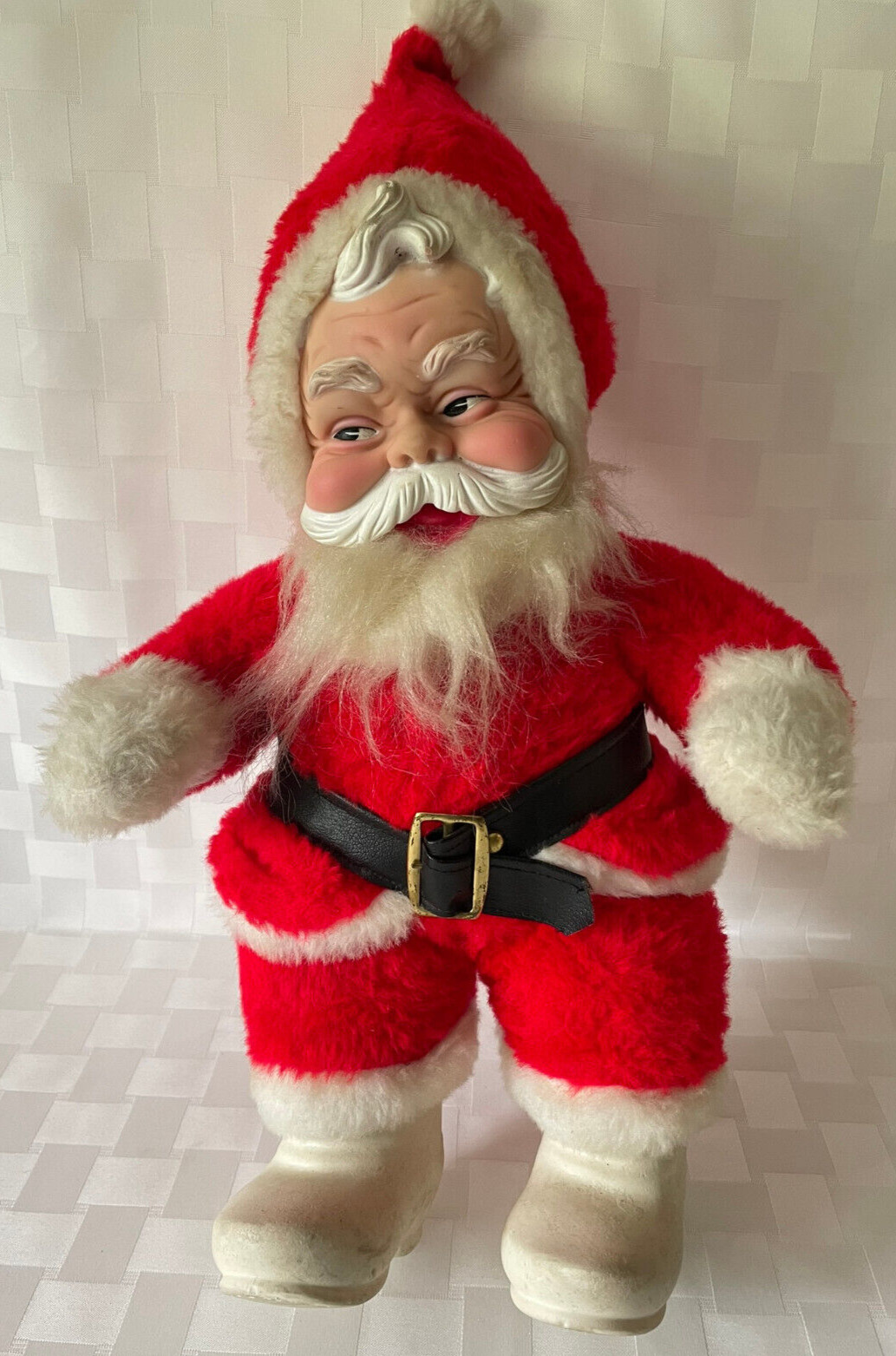 1950s Vintage RUSHTON COMPANY Christmas Santa Claus PLUSH White Boot Rubber Face