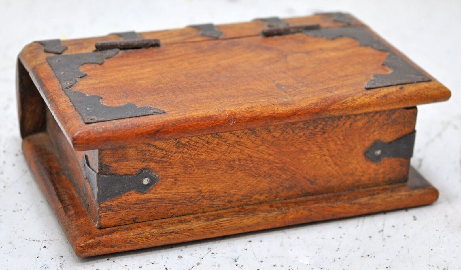 Vintage Wooden Book Shaped Storage Stationary Box Original Old Hand Crafted