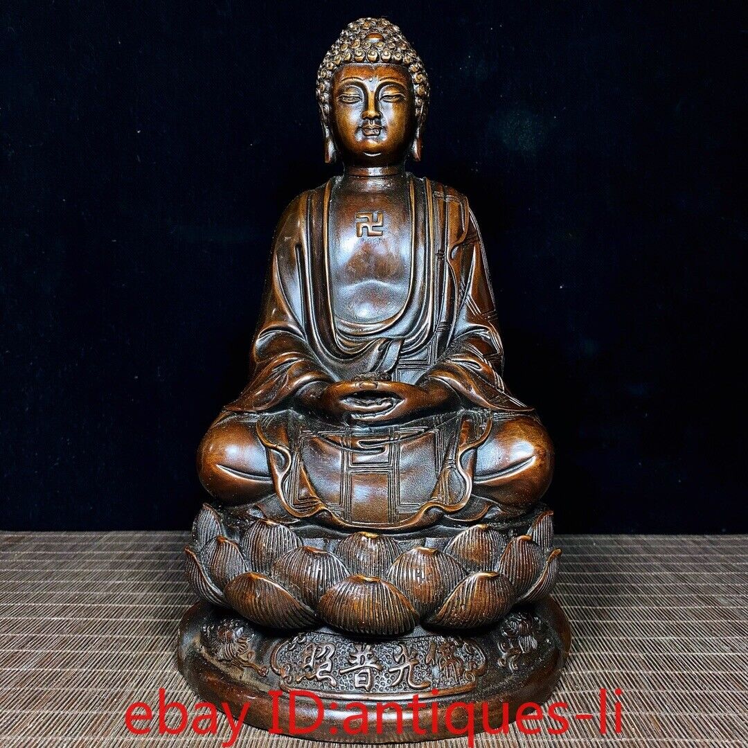 Chinese Antique Pure Copper Rudraksha Buddha Sakyamuni Buddha Statue Statue