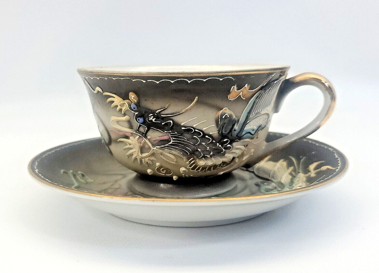 VTG Fleetwood Raised 3D Dragon Teacup & Saucer Japan Asian Small Tea Cup
