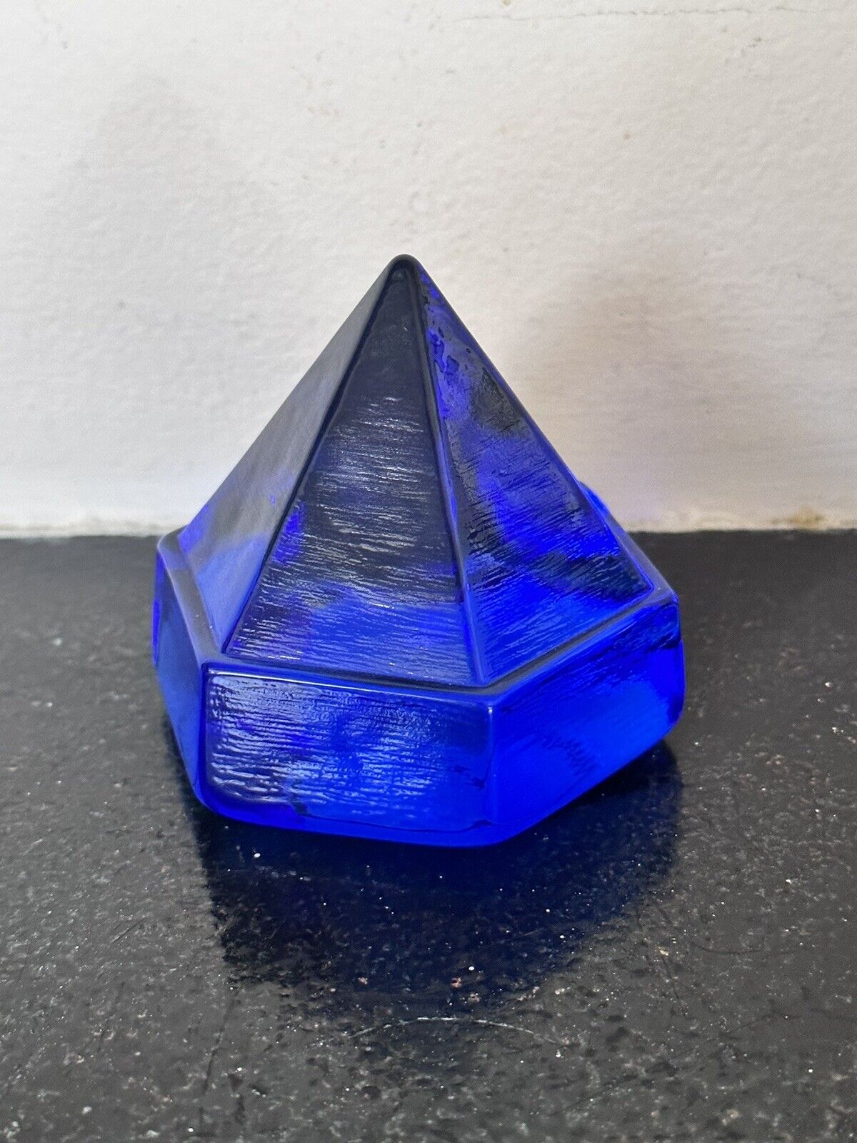 Ship Deck Prism Cobalt Blue Hexagonal Pyramid Art Glass Paperweight