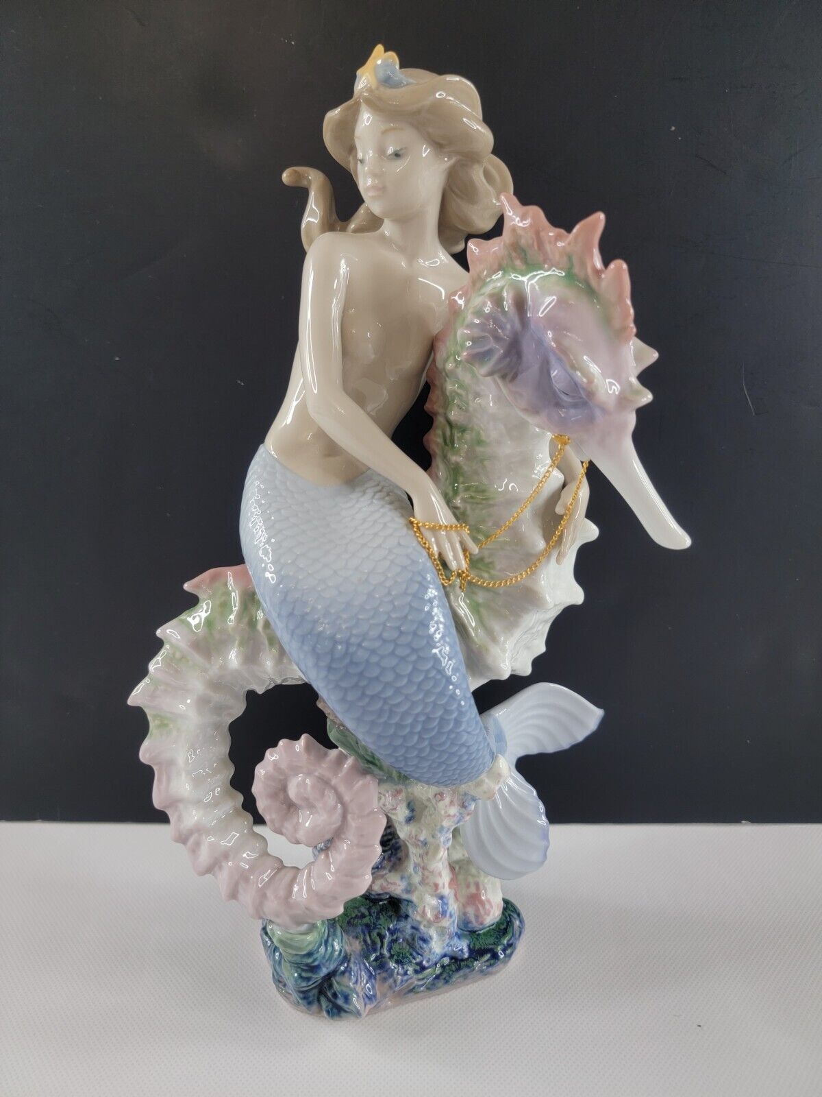 Lladro #1822 Beneath the Waves Mermaid on Seahorse- Limited Ed - #372 - DAMAGE 