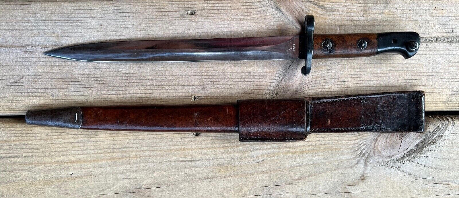 Pre-WWI British Enfield P1903 Bayonet & Scabbard Unit Marked Yorkshire Light Inf