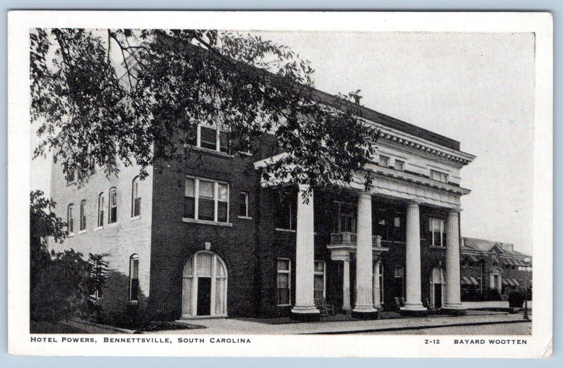 1930-40\'s HOTEL POWERS BENNETTSVILLE SOUTH CAROLINA SC GRAY & THOMPSON POSTCARD