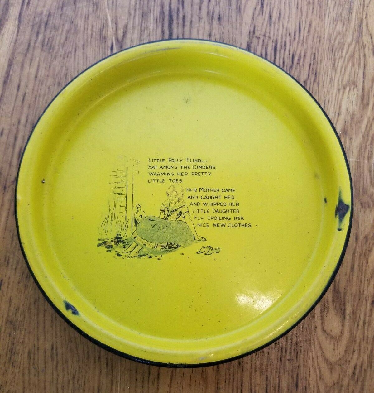 Vintage LITTLE POLLY FLINDERS Enamelware Tin Plate with Poem