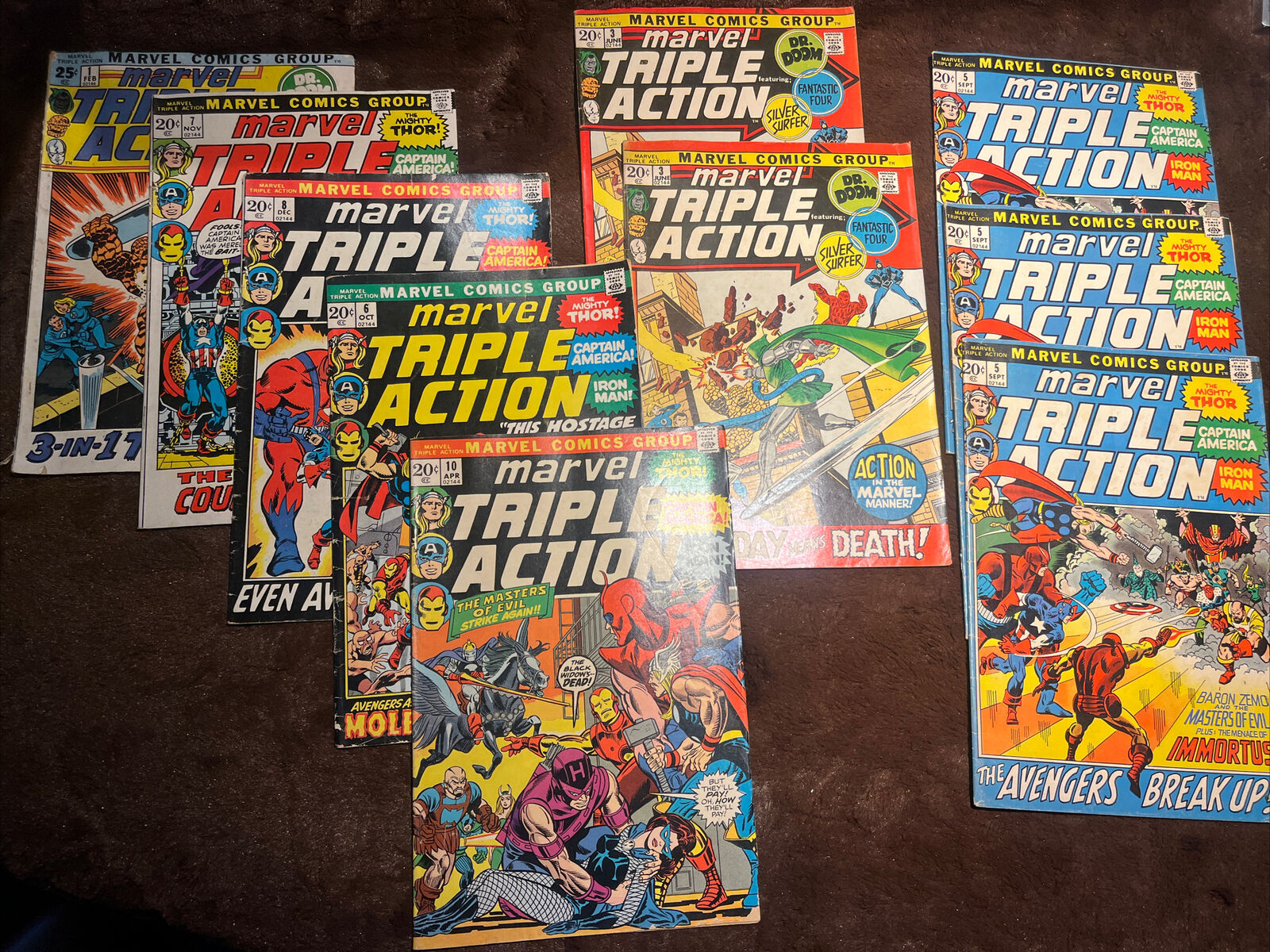 Lot Of 10 Marvel Triple Action Comics-1 3 5 6 7 8 10 Some Have Multiples