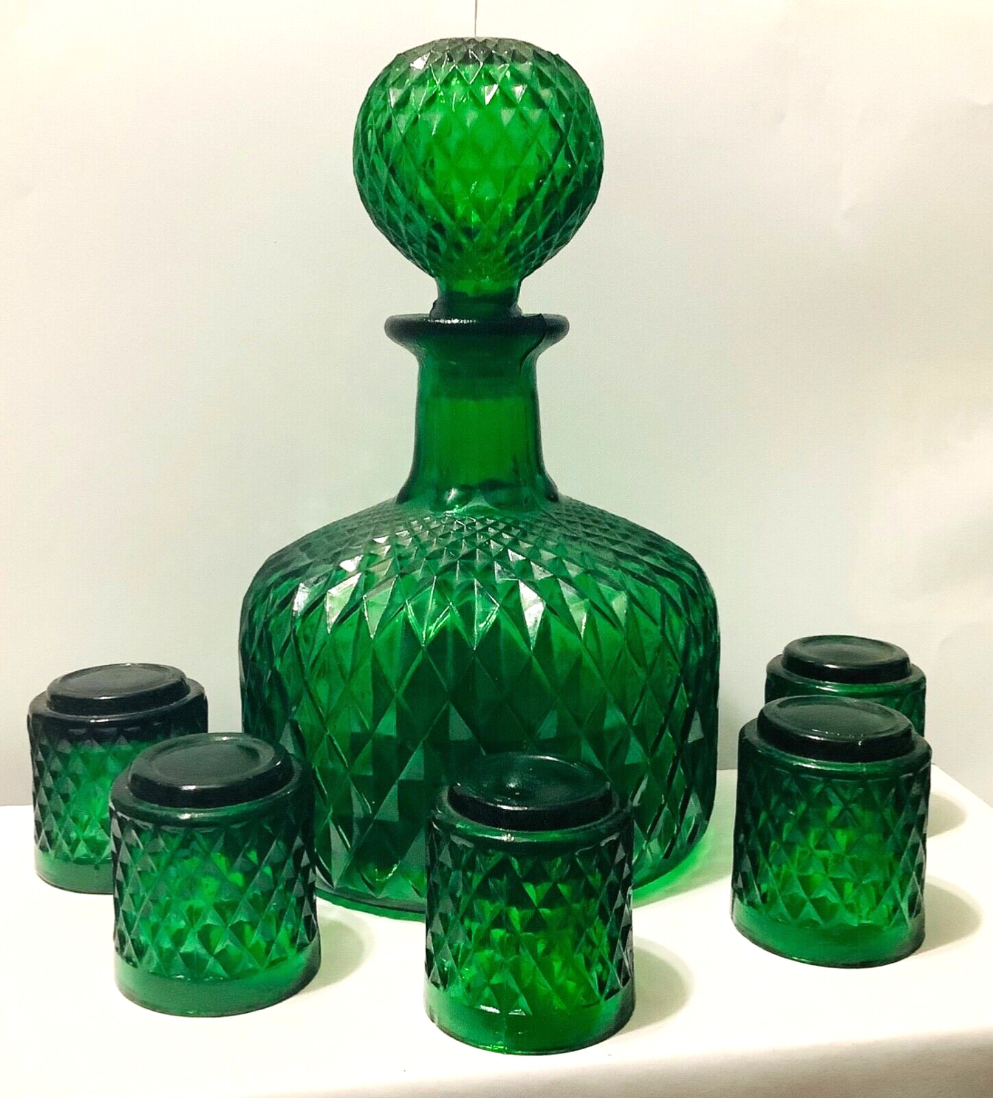 Vintage Empoli Quilted Diamond MCM Decanter and 5 Shot Glasses