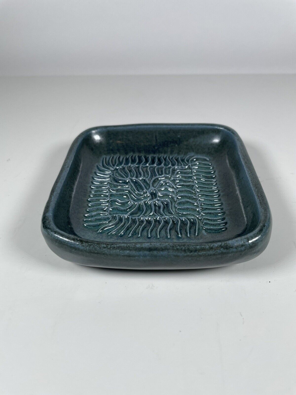 Vtg. Handmade Porvoo Pottery Trinket Dish Ashtray Made In Finland Teal Blue 4”