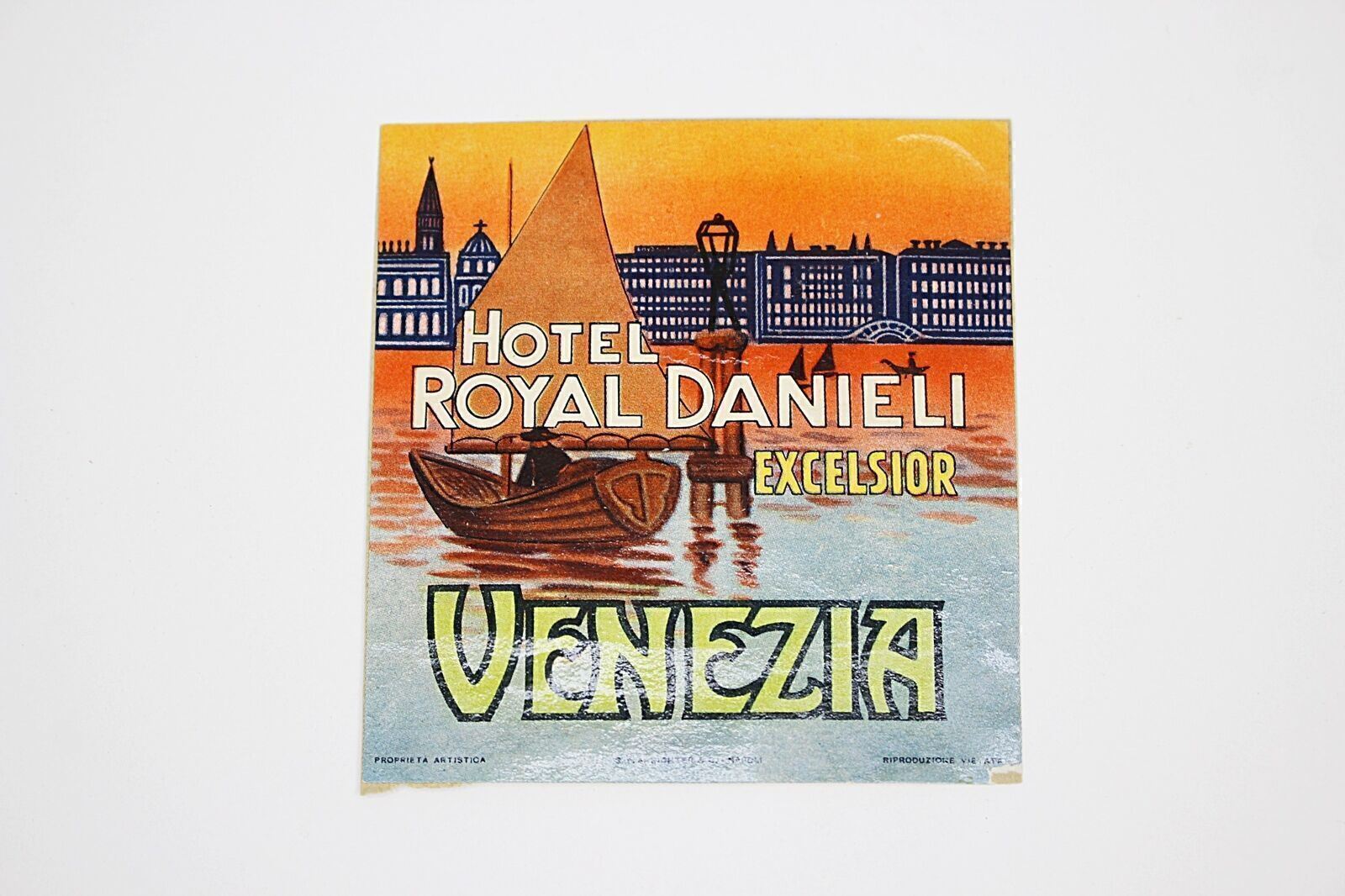 1950s Luggage Label HOTEL ROYAL DANIELI Excelsior Venezia Travel Design Original