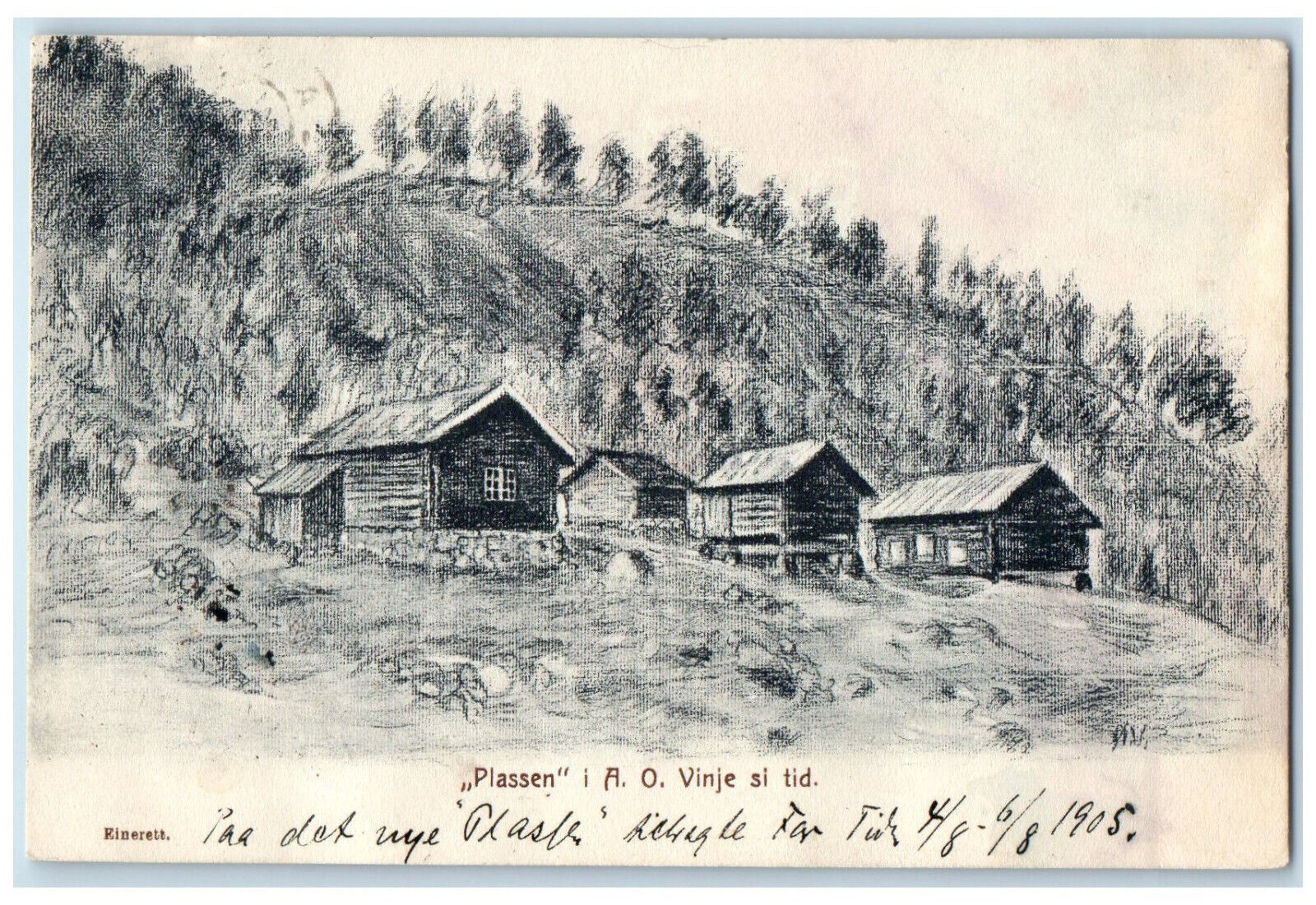 1905 Wood Cabin Hills in Plassen Bergen Norway Posted Antique Postcard