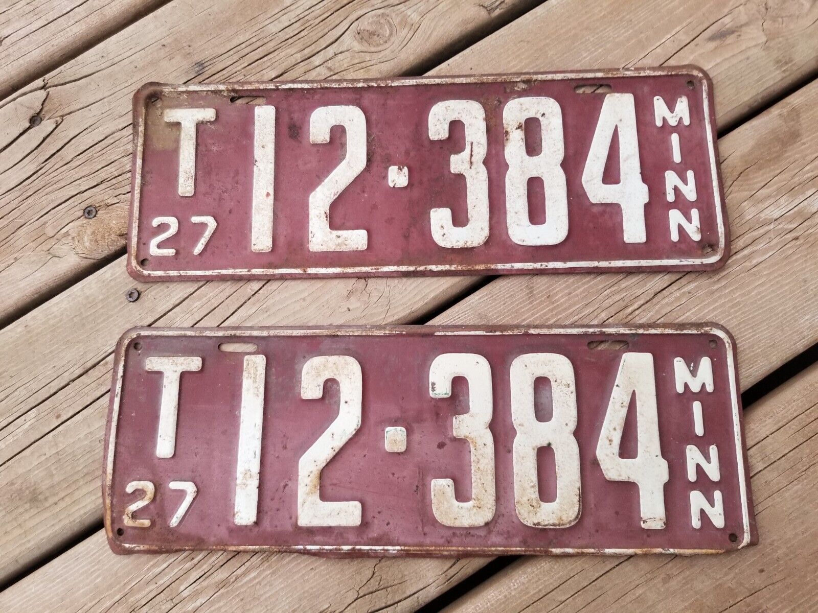 Very Rare 1927 Minnesota Truck License Plate Pair / Original Paint