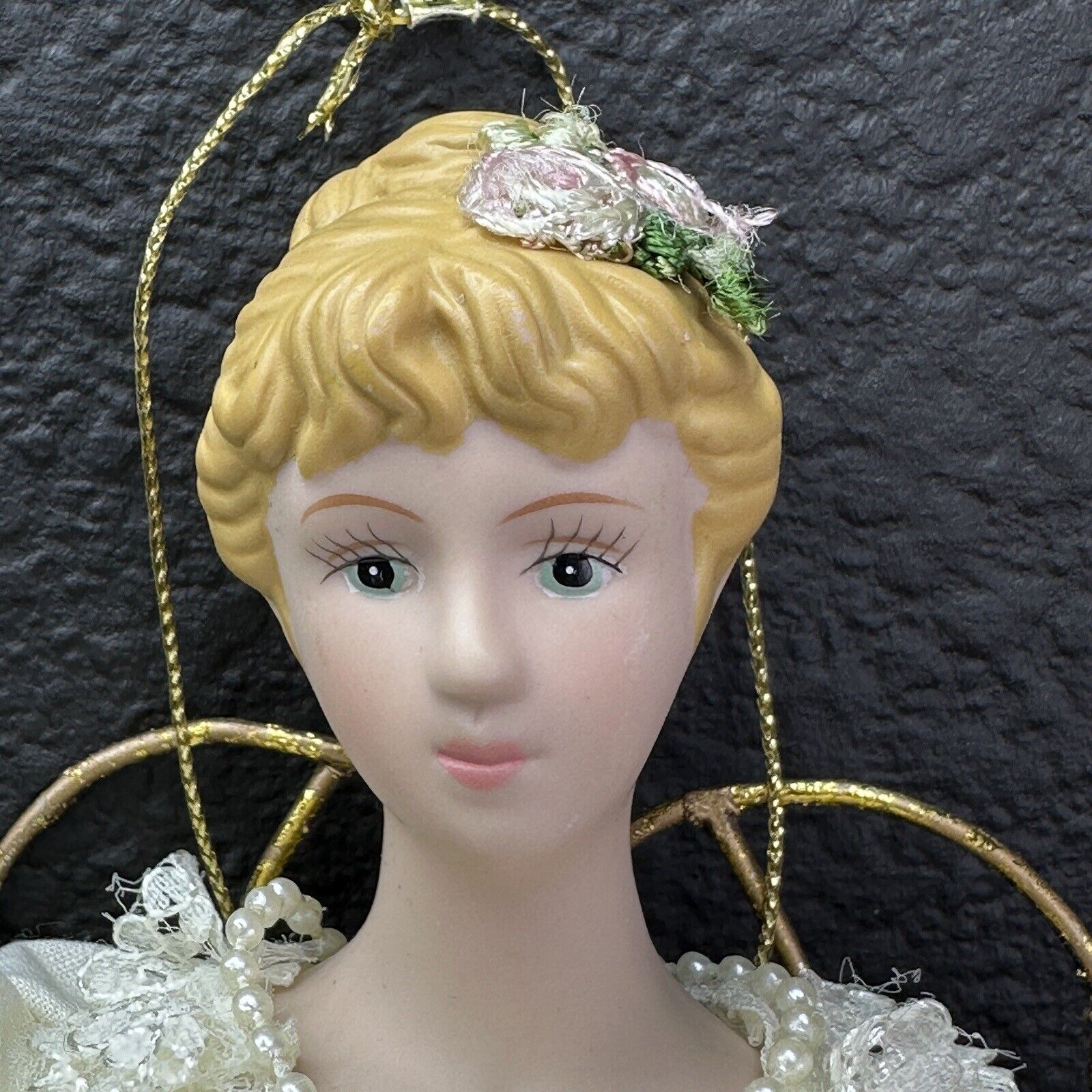 Vintage Large Angel Christmas Ornament Doll Hand Made, Hand Painted Porcelain 9”